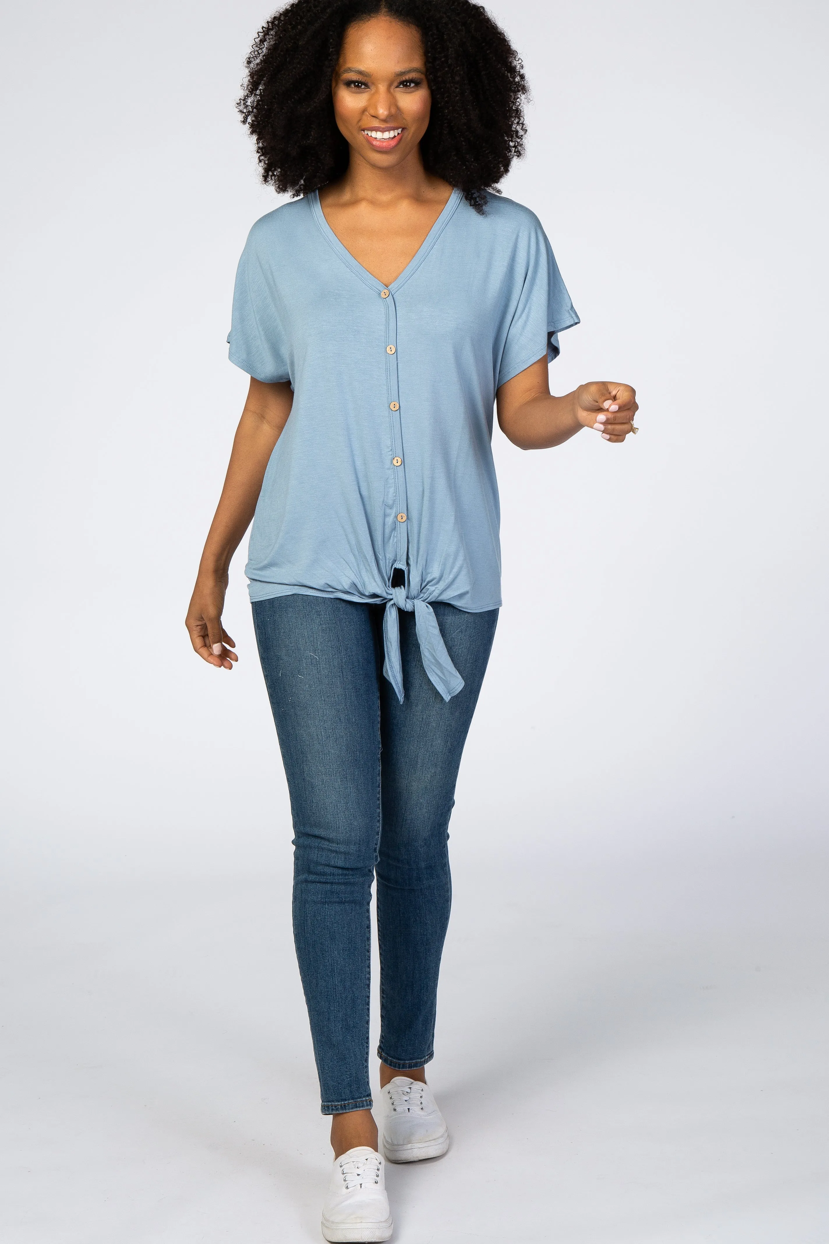 Light Blue Tie Front Short Sleeve Top sold by Pinkblush product image thumbnail 4