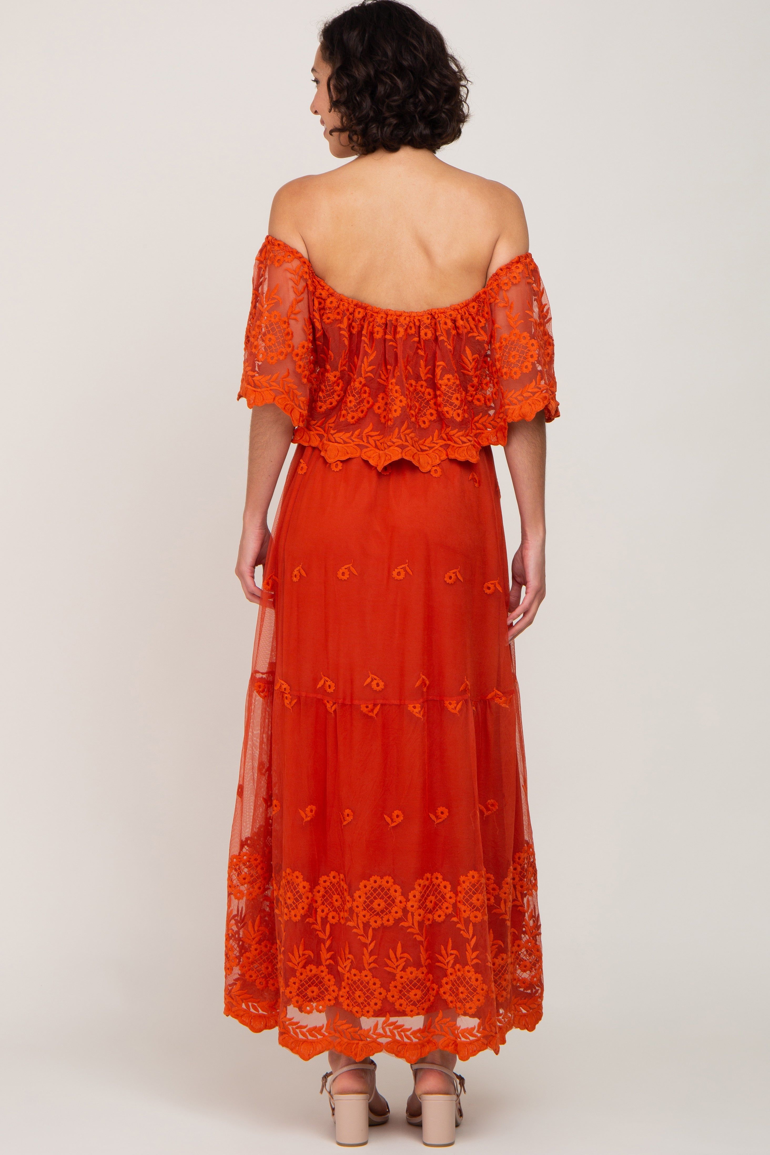 Rust Overlay Off Shoulder Maxi Dress sold by Pinkblush product image thumbnail 3