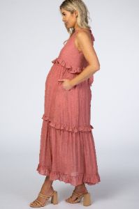 Mauve Halter Neck Ruffle Trim Maternity Maxi Dress sold by Pinkblush