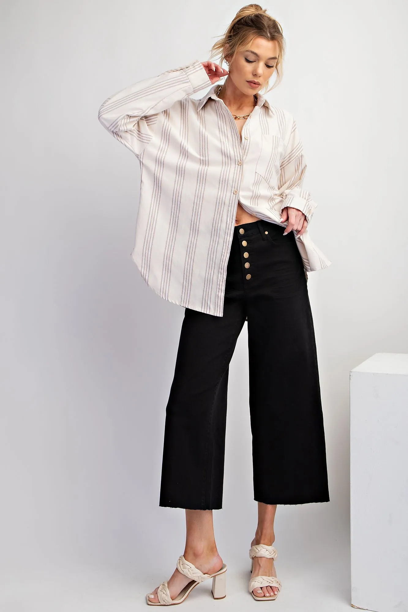 Taupe Stripe Button Down Shirt sold by Pinkblush product image thumbnail 5