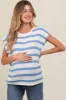 Blue Striped Knit Maternity Short Sleeve Top sold by Pinkblush
