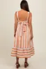 Orange Linen Striped Tie Back Maternity Midi Dress sold by Pinkblush