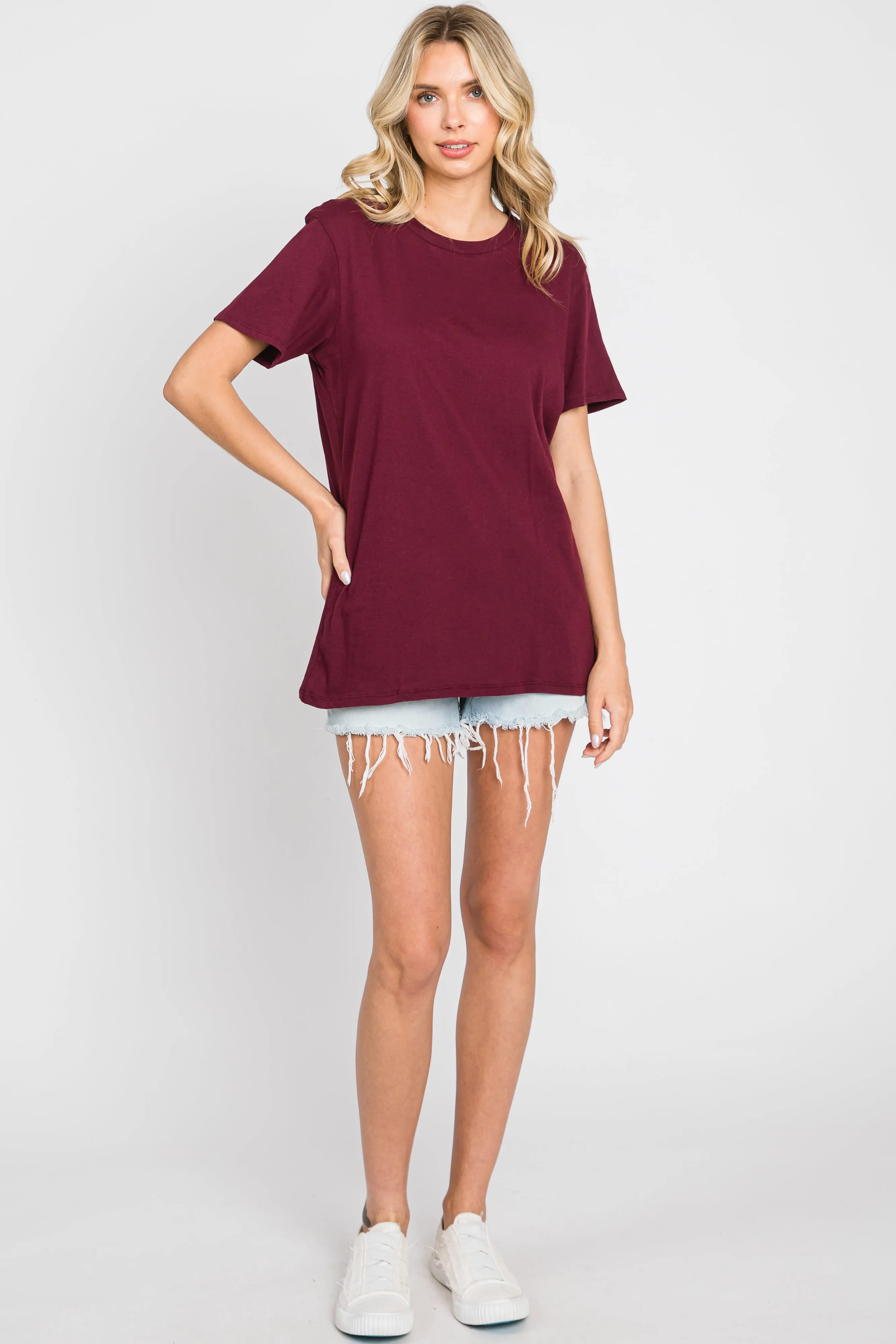 Burgundy Oversized Short Sleeve Top sold by Pinkblush product image thumbnail 4