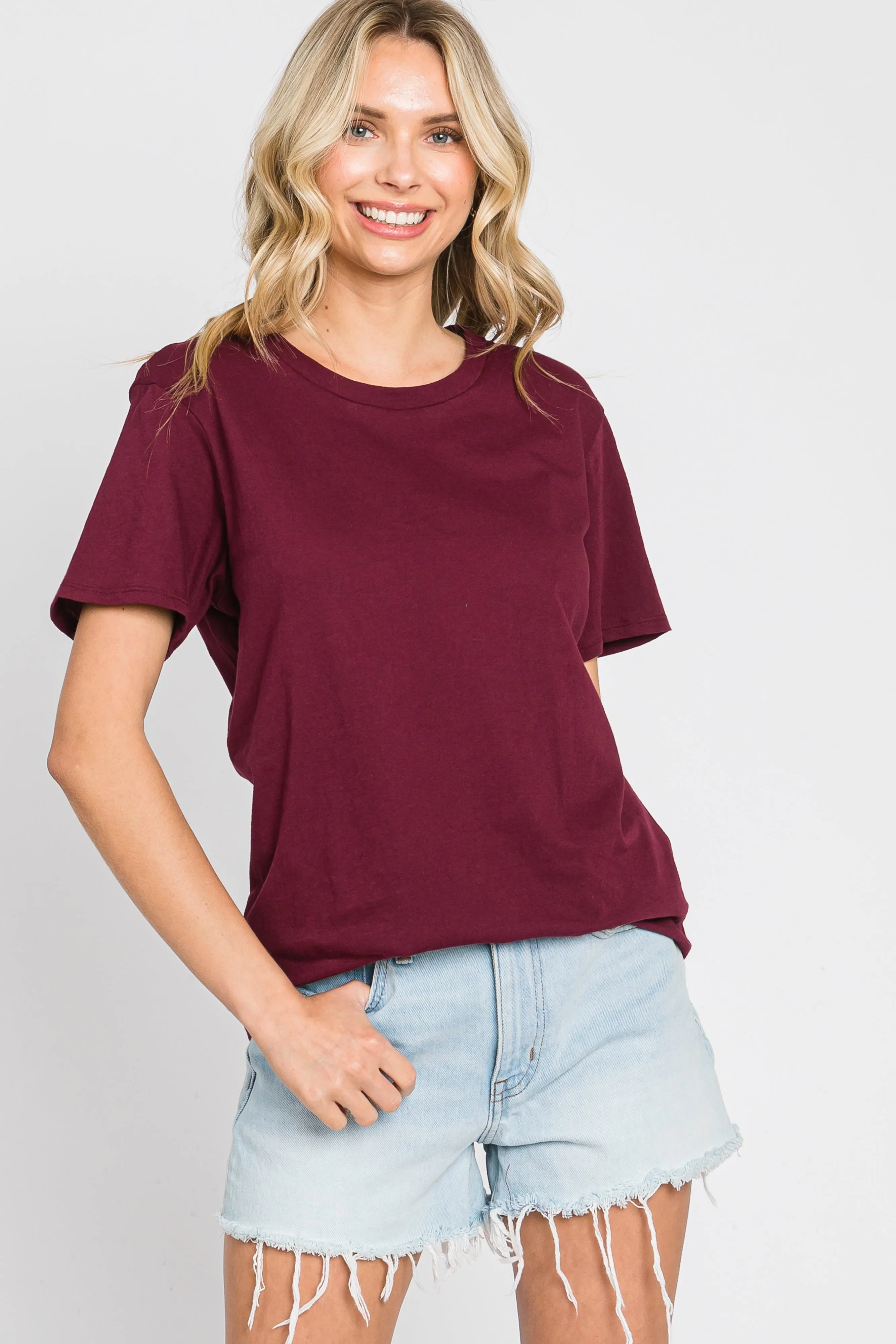 Burgundy Oversized Short Sleeve Top sold by Pinkblush