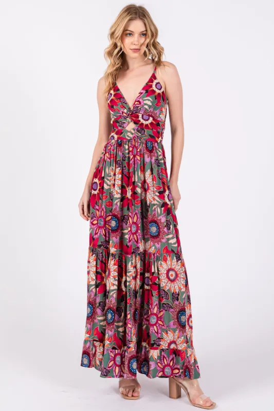 Multicolor Floral Front Twist Maxi Dress sold by Pinkblush