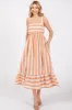 Orange Linen Striped Tie Back Maternity Midi Dress sold by Pinkblush