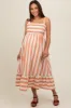 Orange Linen Striped Tie Back Maternity Midi Dress sold by Pinkblush