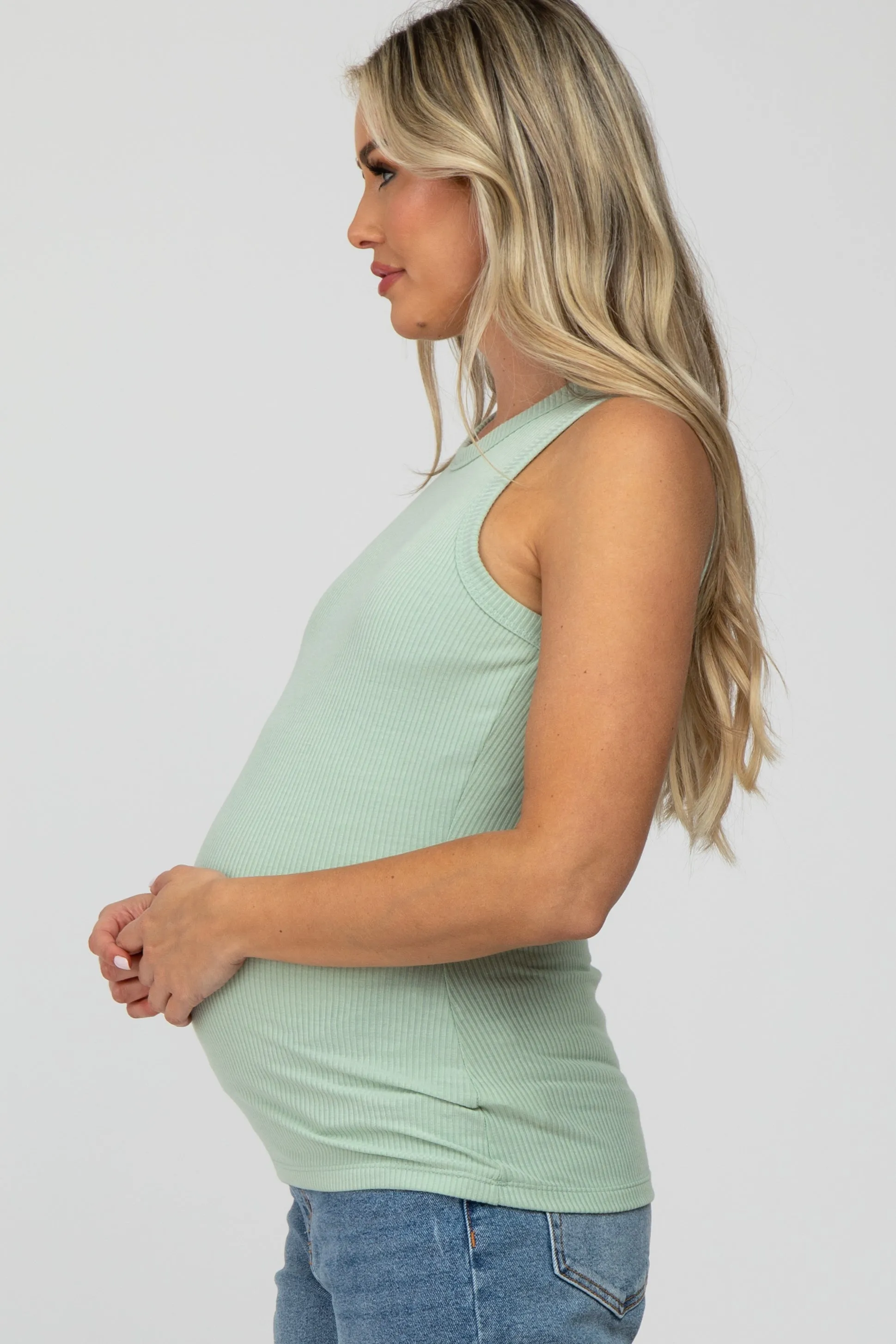 Mint Green Ribbed Maternity Tank Top sold by Pinkblush product image thumbnail 3