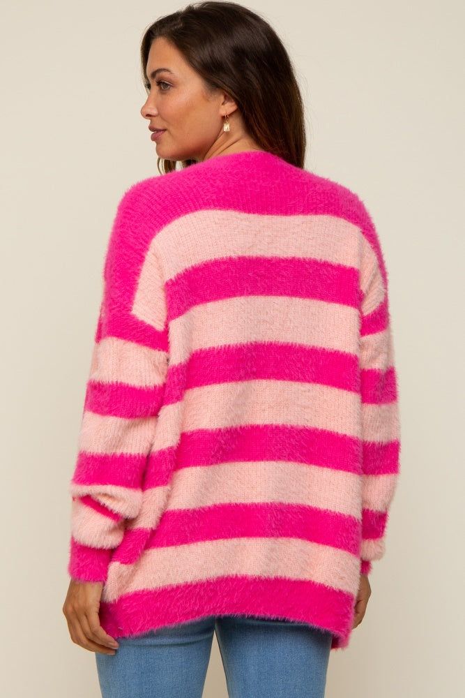 Pink Striped Fuzzy Maternity Cardigan sold by Pinkblush product image thumbnail 3