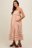 Orange Linen Striped Tie Back Maternity Midi Dress sold by Pinkblush