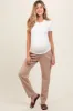 Beige Pleated Relax Fit Maternity Pants sold by Pinkblush