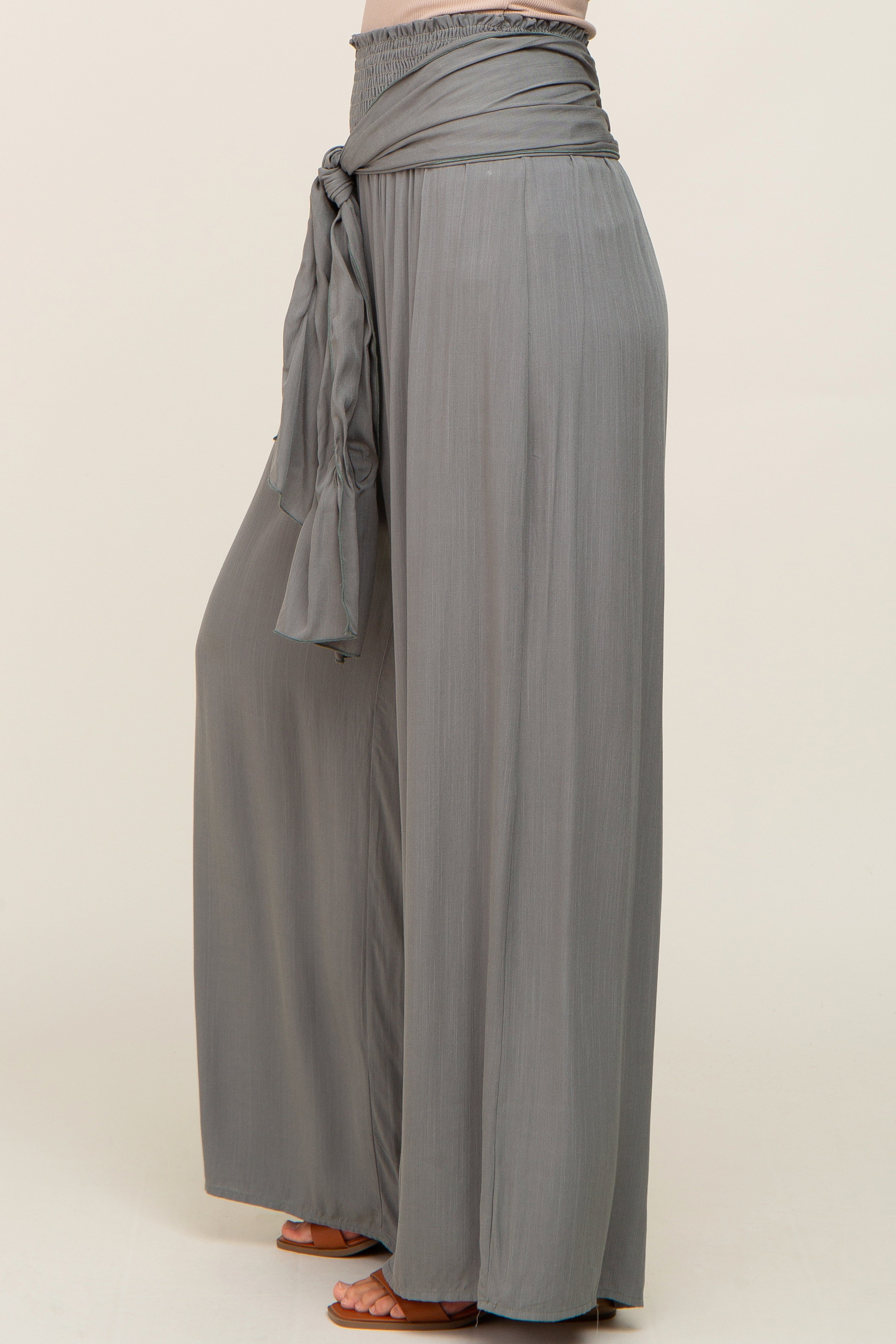 Olive High Waist Tie Front Wide Pants sold by Pinkblush product image thumbnail 3