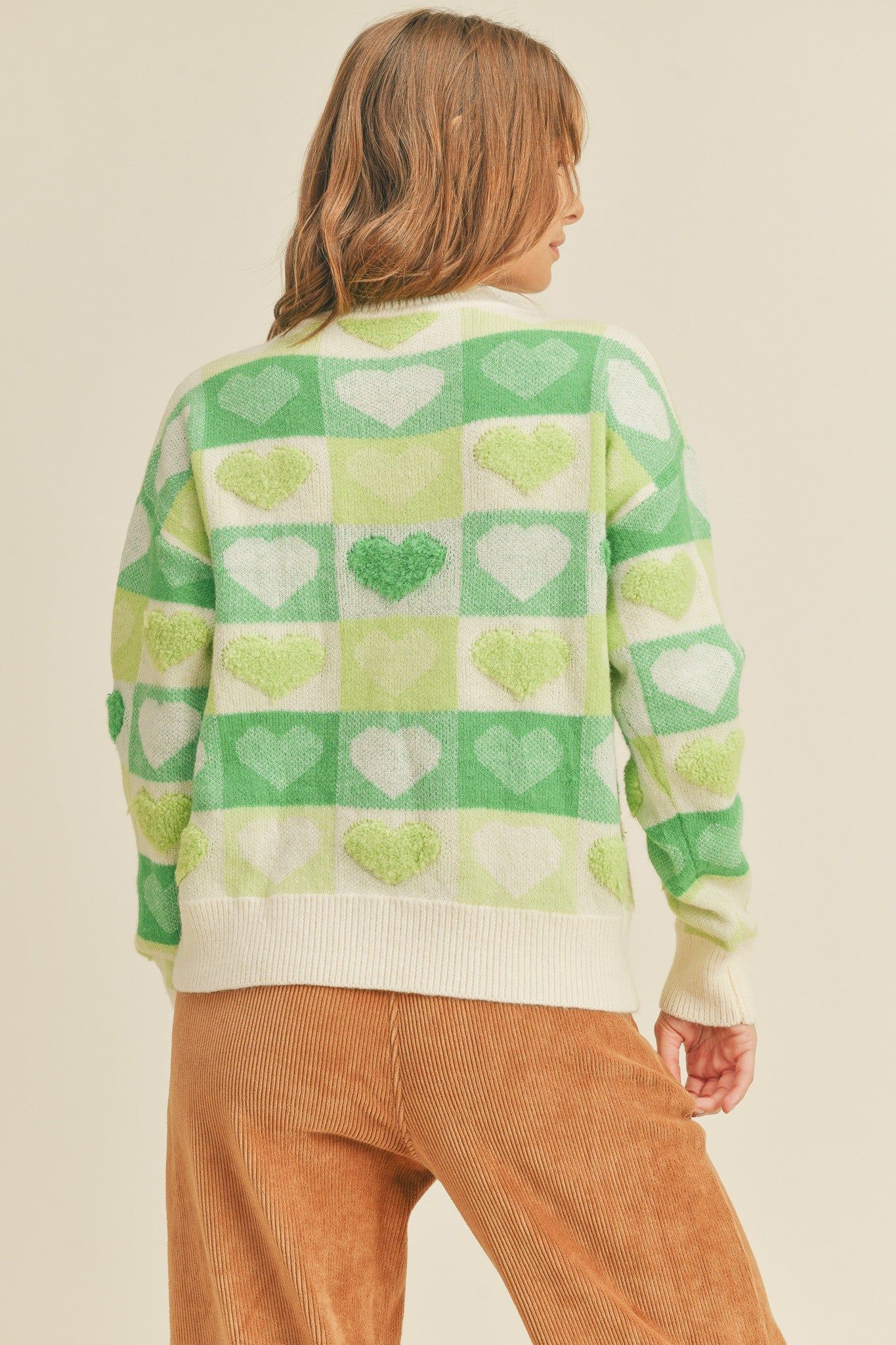 Green Multi Checkered Heart Knit Pullover Sweater sold by Pinkblush product image thumbnail 4