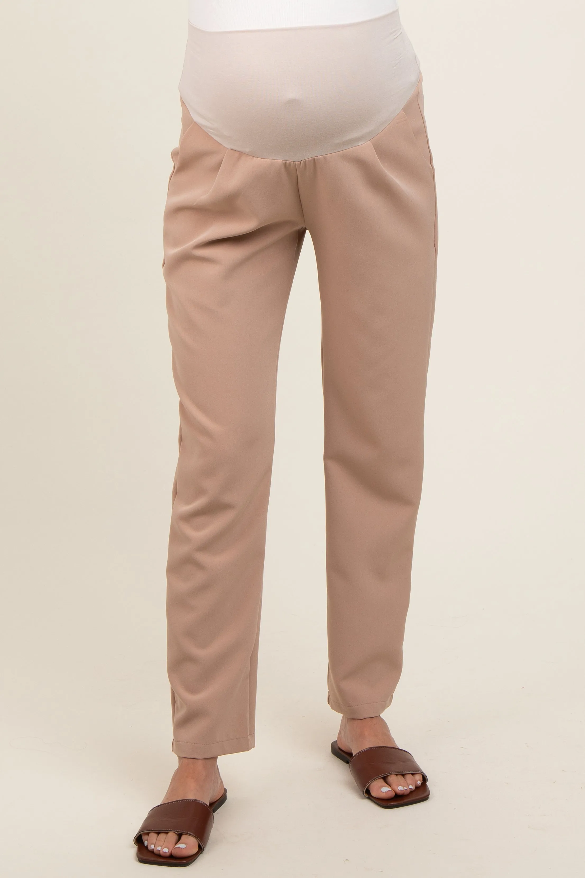 Beige Pleated Relax Fit Maternity Pants sold by Pinkblush product image thumbnail 3