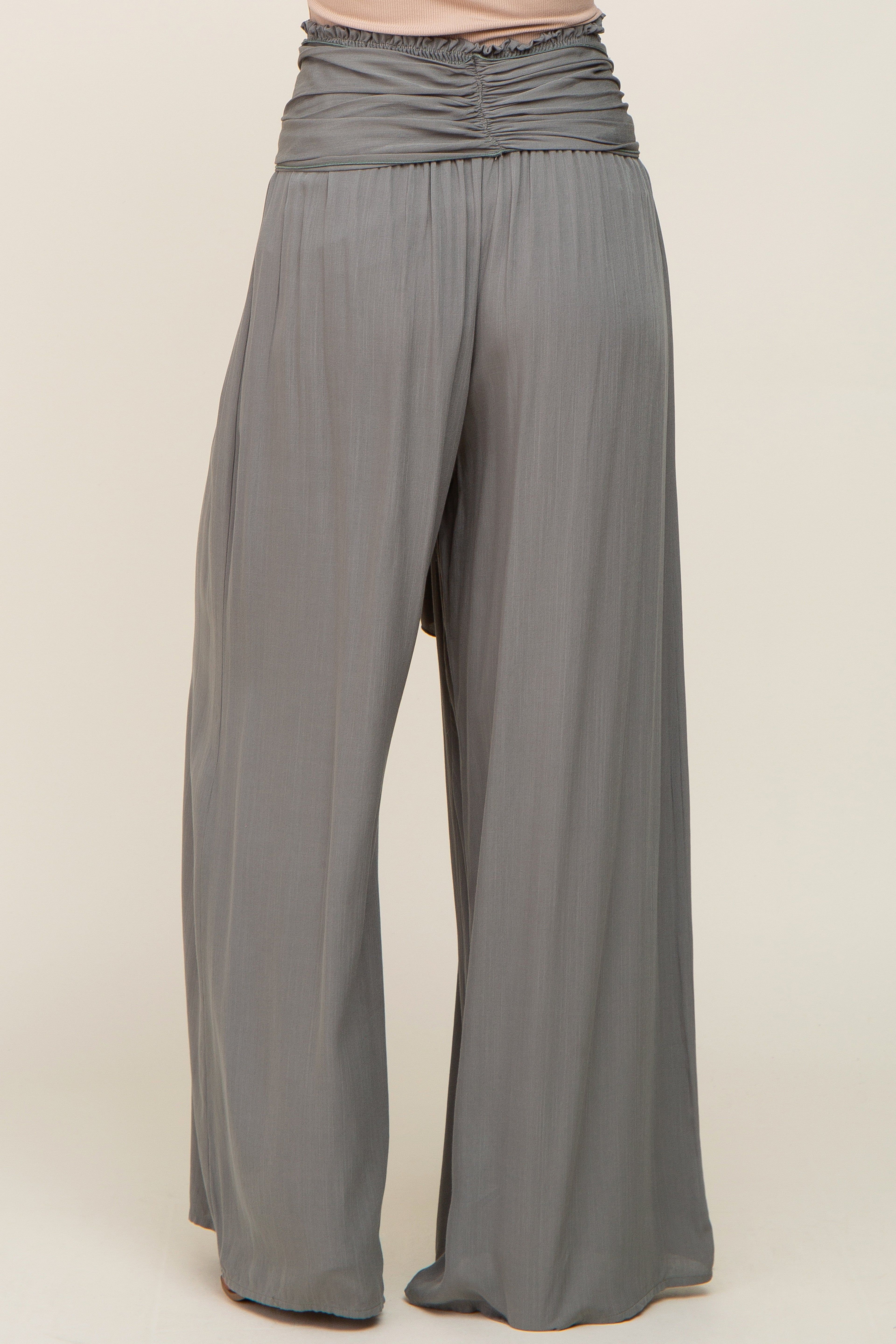 Olive High Waist Tie Front Wide Pants sold by Pinkblush product image thumbnail 4