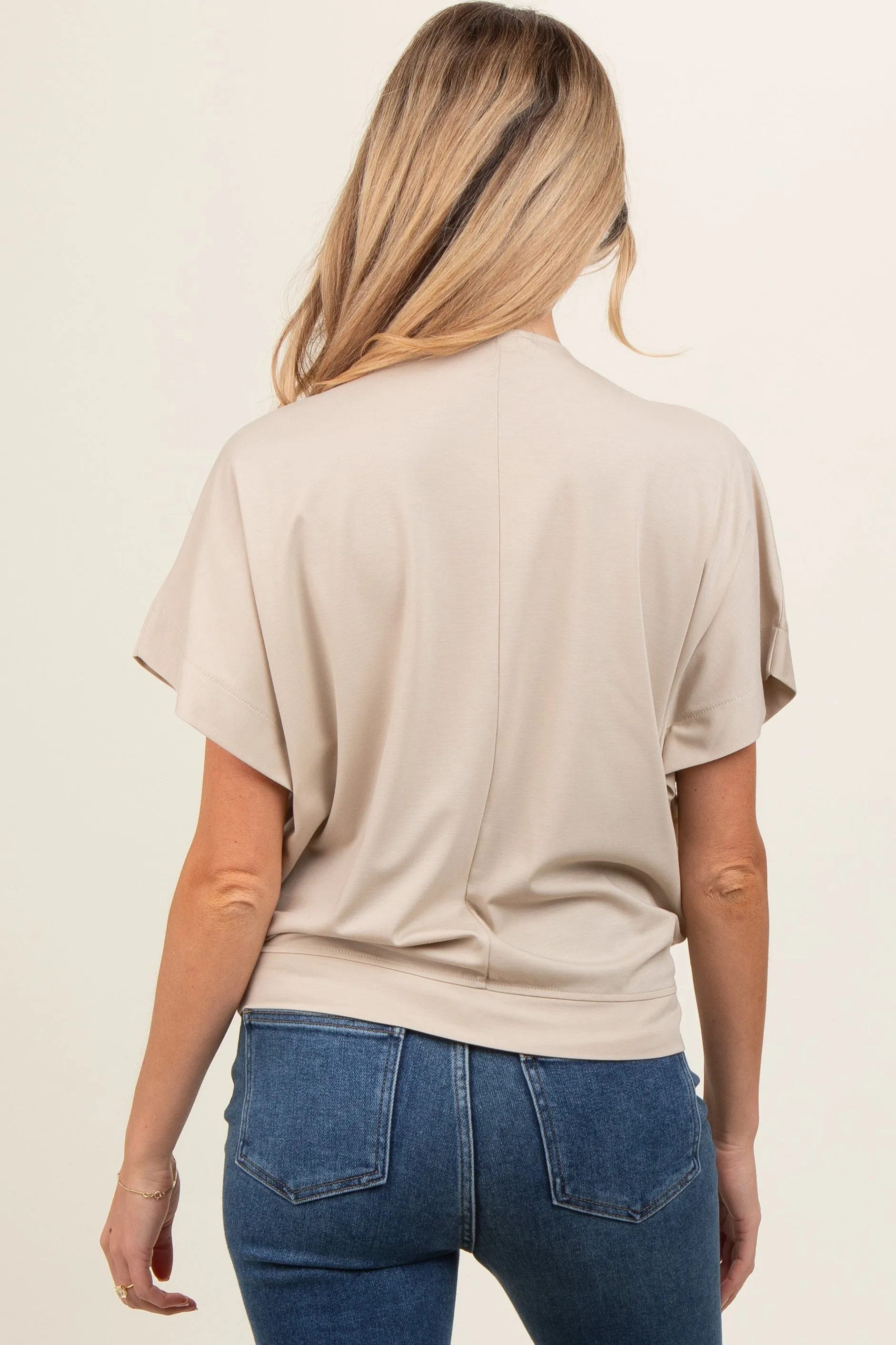 Beige Round Neck Dolman Sleeve Maternity Top sold by Pinkblush product image thumbnail 3
