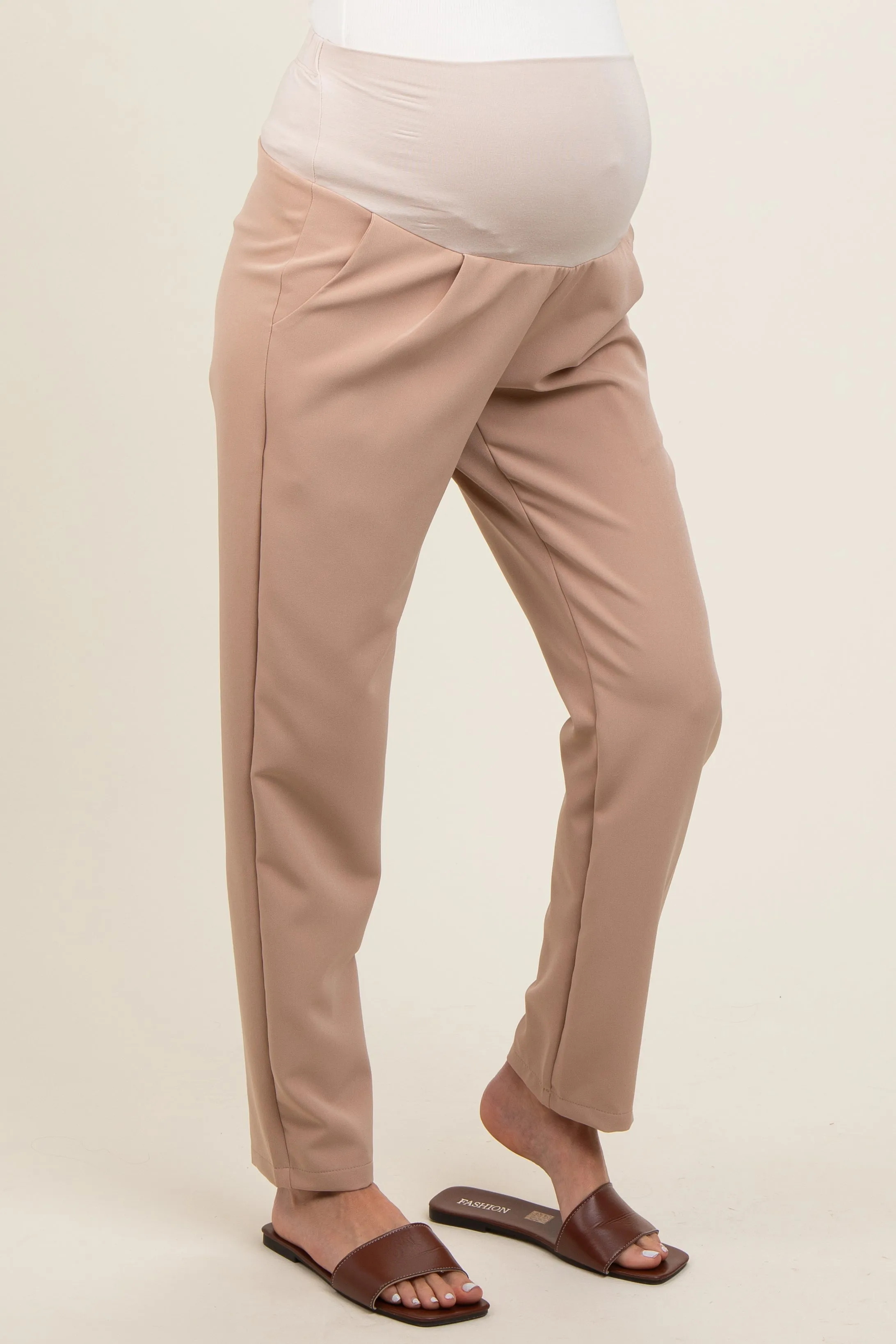 Beige Pleated Relax Fit Maternity Pants sold by Pinkblush product image thumbnail 4