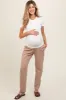 Beige Pleated Relax Fit Maternity Pants sold by Pinkblush