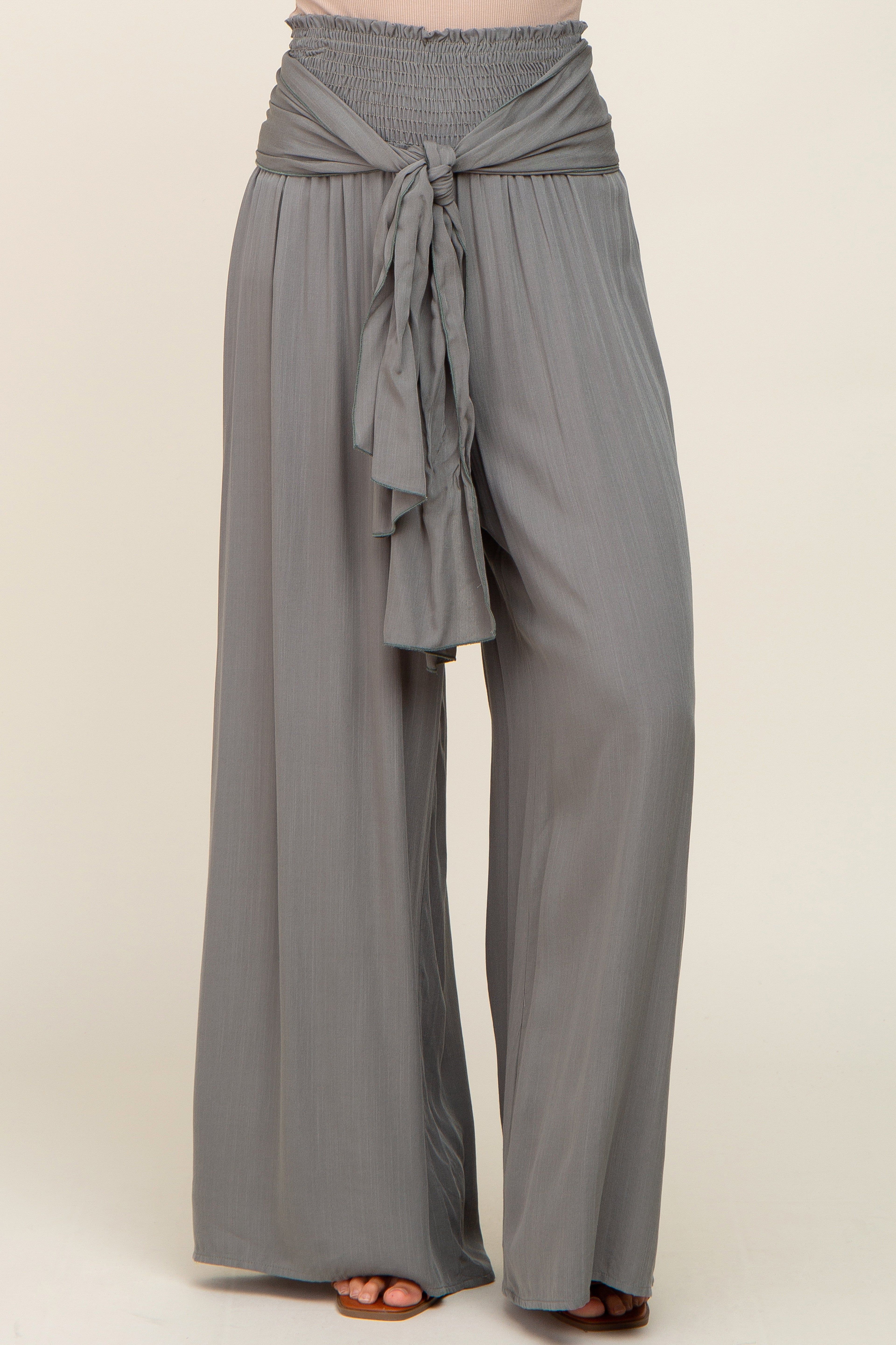 Olive High Waist Tie Front Wide Pants sold by Pinkblush product image thumbnail 2