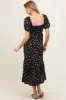 Black Floral Smocked Short Sleeve Maternity Midi Dress sold by Pinkblush