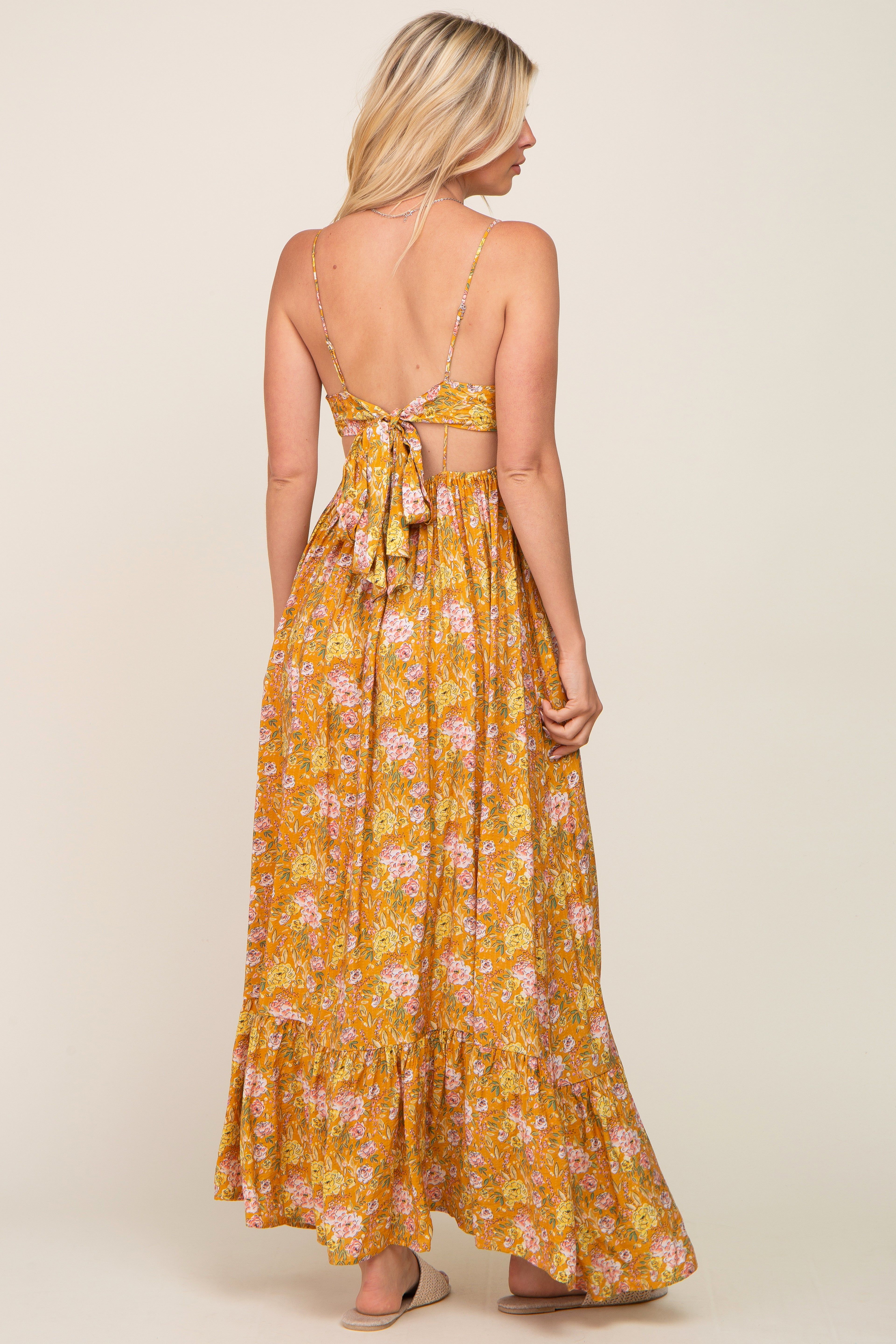 Gold Floral Back Tie Cutout Maxi Dress sold by Pinkblush product image thumbnail 3