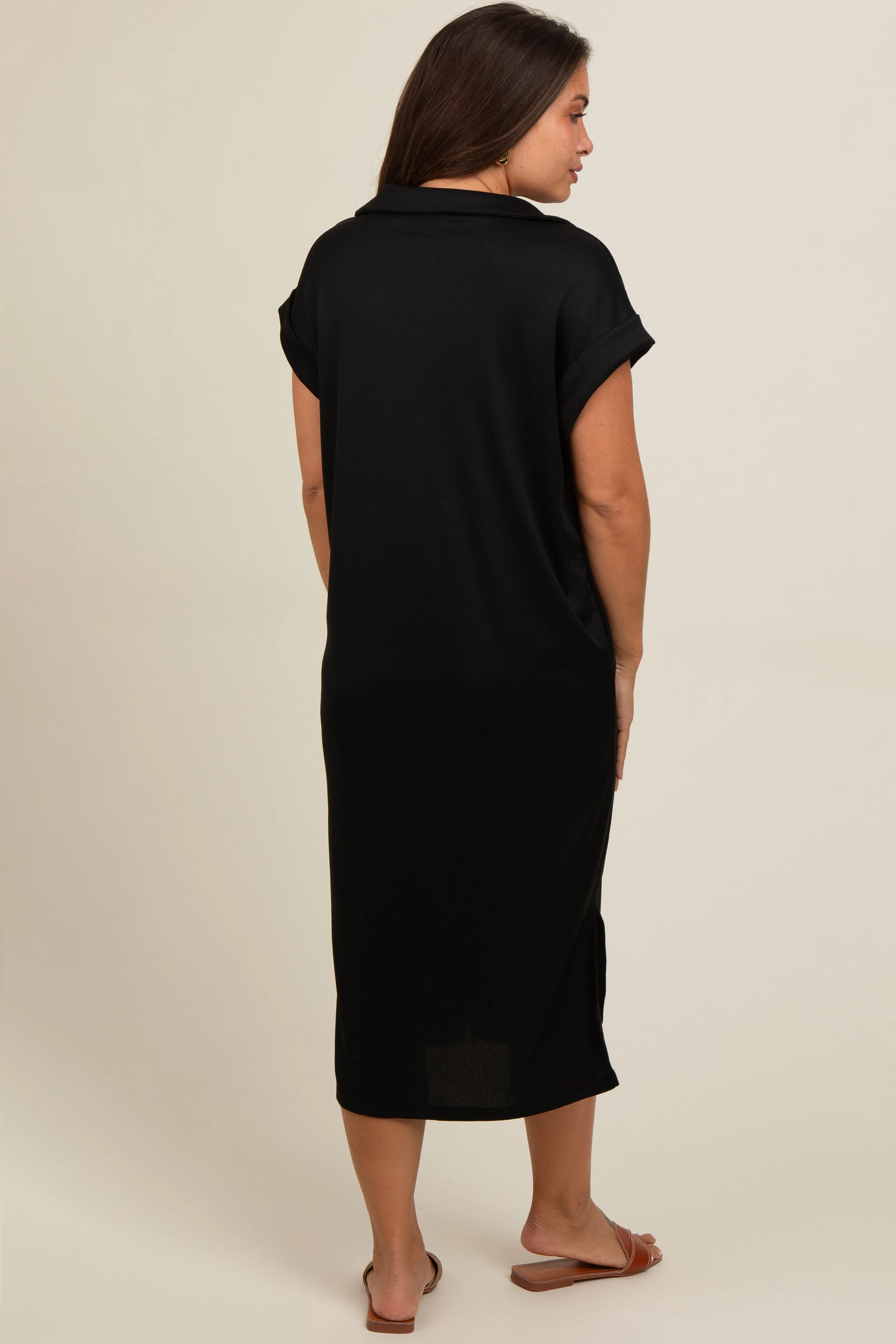 Black Collared Side Slit Maternity Midi Dress sold by Pinkblush product image thumbnail 4