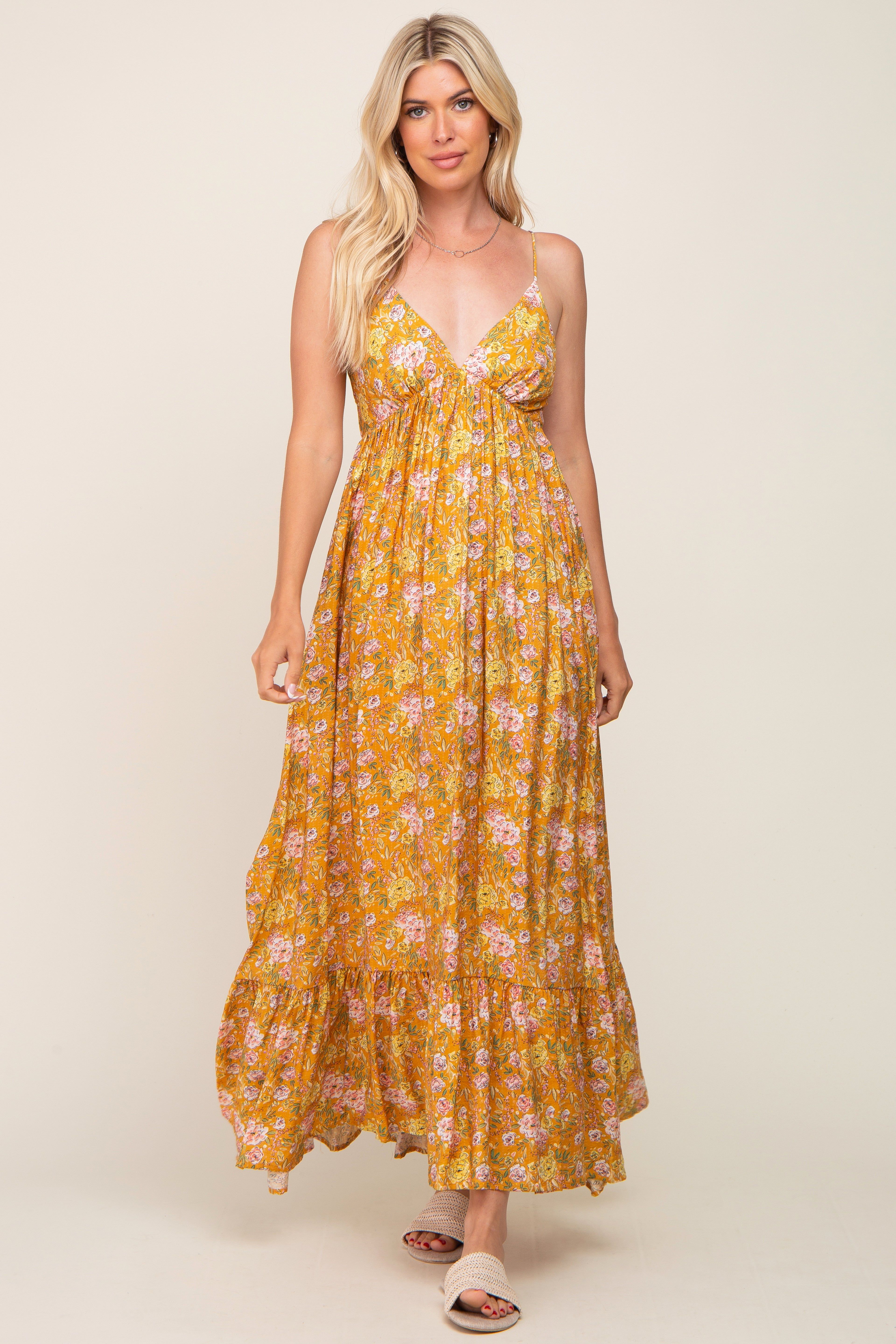 Gold Floral Back Tie Cutout Maxi Dress sold by Pinkblush product image thumbnail 4