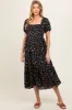 Black Floral Smocked Short Sleeve Maternity Midi Dress sold by Pinkblush