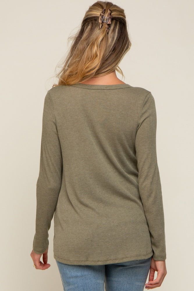 Olive Ribbed Knit Maternity Long Sleeve Top sold by Pinkblush product image thumbnail 3
