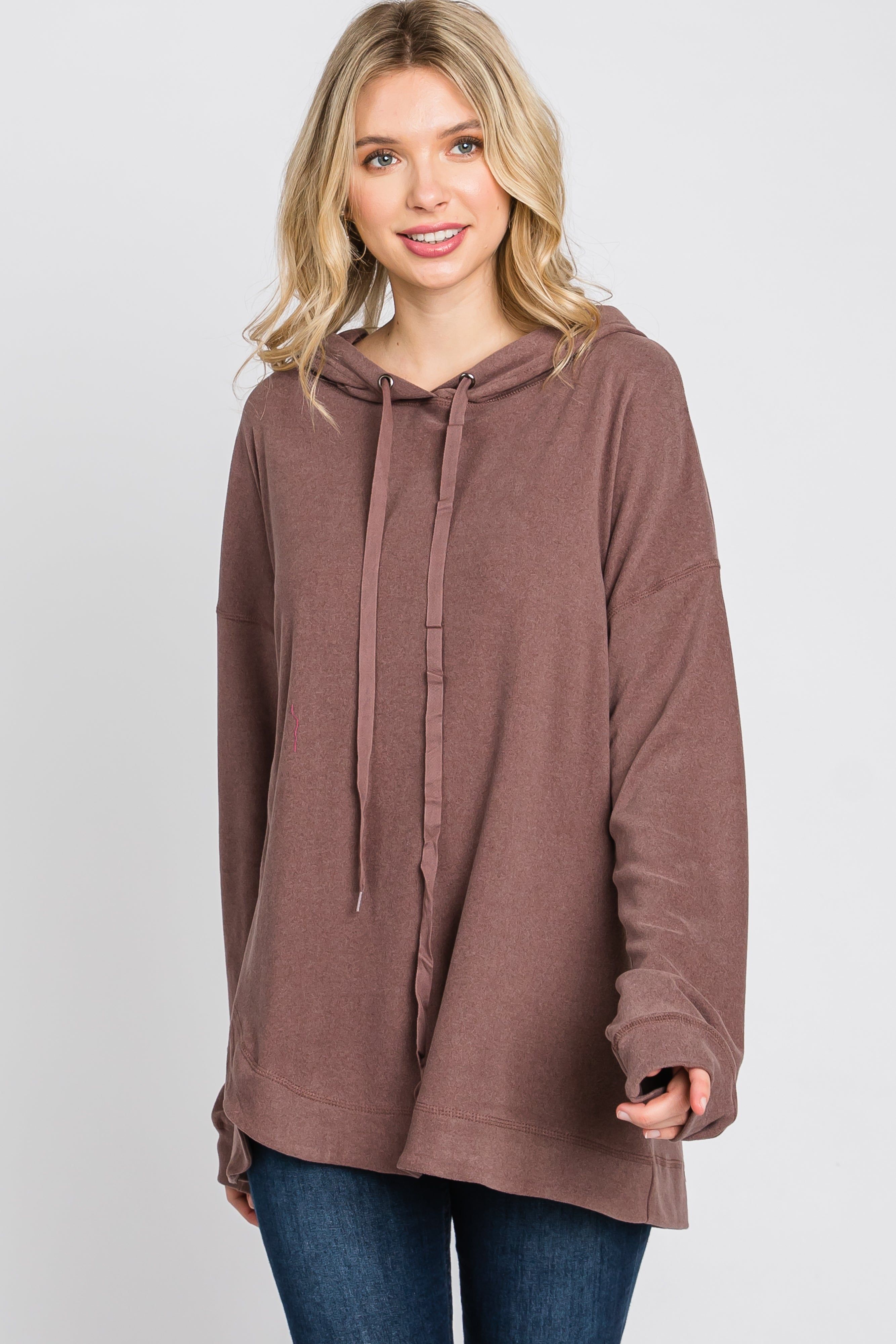 Mocha Soft Brushed Hooded Maternity Top sold by Pinkblush product image thumbnail 5