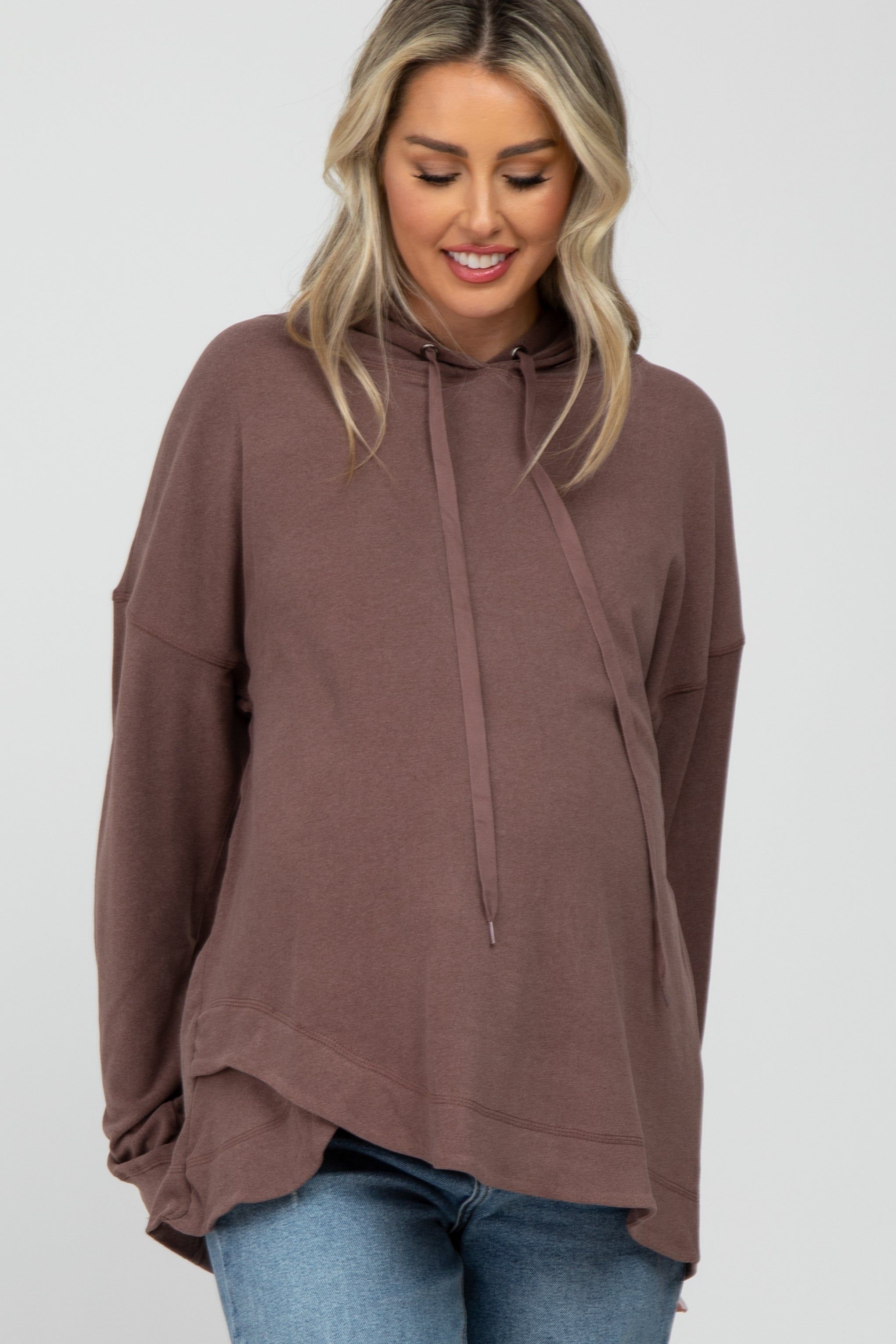 Mocha Soft Brushed Hooded Maternity Top sold by Pinkblush product image thumbnail 2