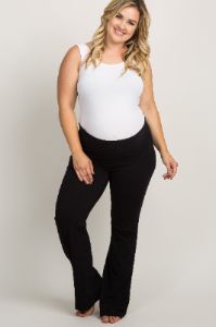 Black Foldover Plus Maternity Lounge Pants sold by Pinkblush