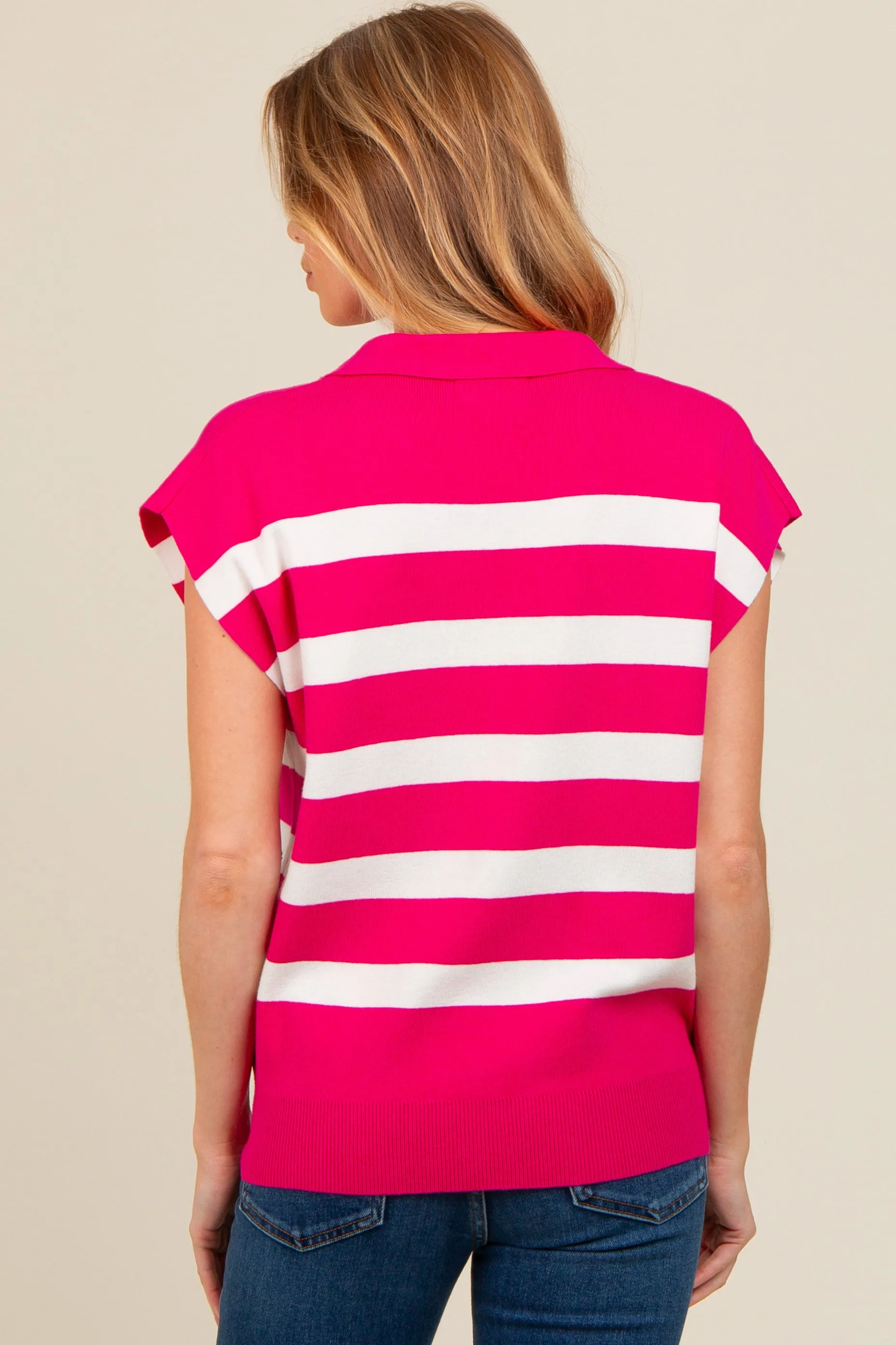 Fuchsia Striped Split Collar Knit Maternity Top sold by Pinkblush product image thumbnail 2