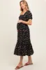Black Floral Smocked Short Sleeve Maternity Midi Dress sold by Pinkblush