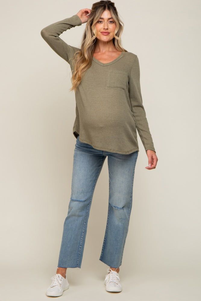 Olive Ribbed Knit Maternity Long Sleeve Top sold by Pinkblush product image thumbnail 4