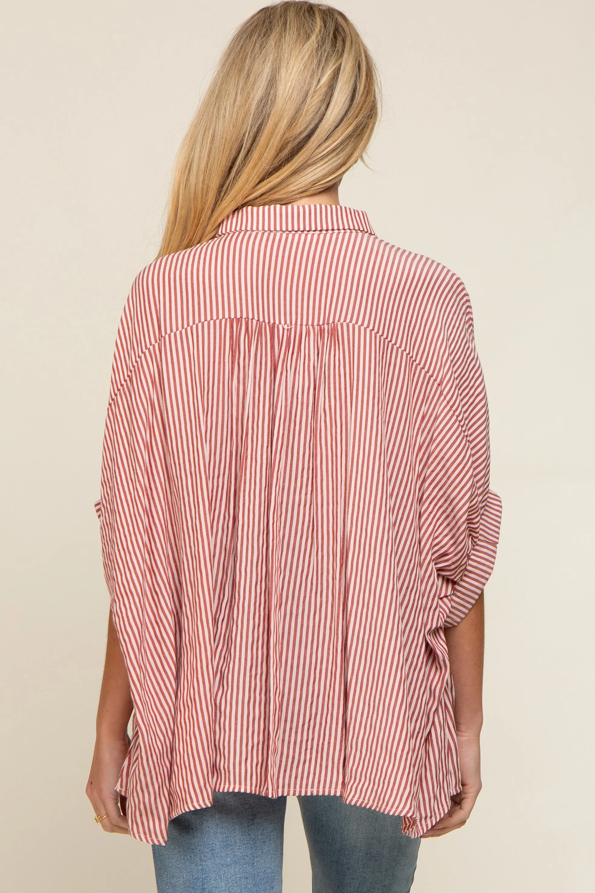 Red Striped Dolman Button Down Maternity Top sold by Pinkblush product image thumbnail 3