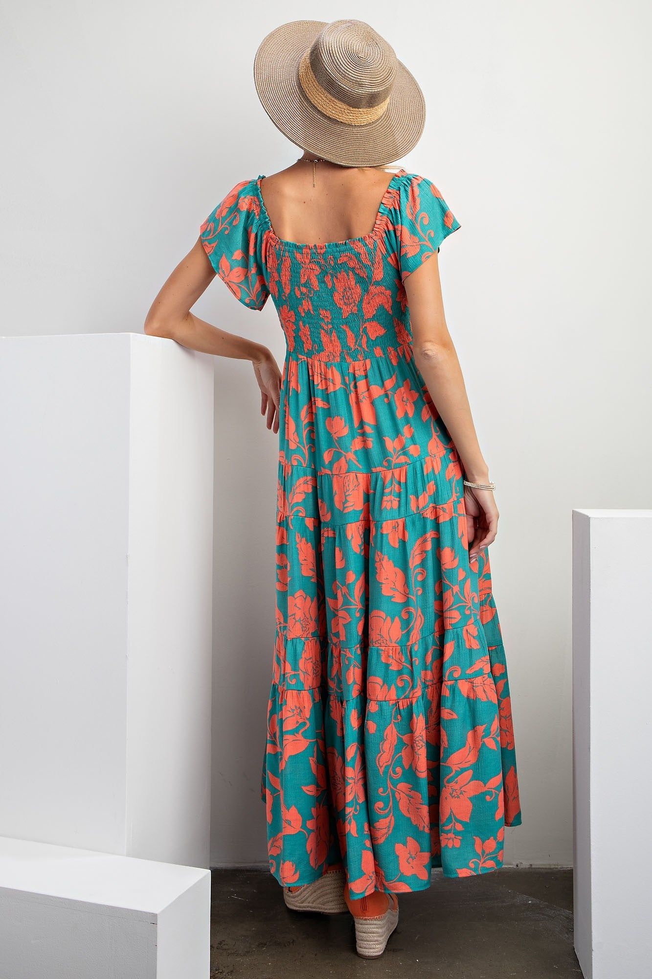 Atlantis Green Short Sleeve Printed Woven Maxi Dress sold by Pinkblush product image thumbnail 3