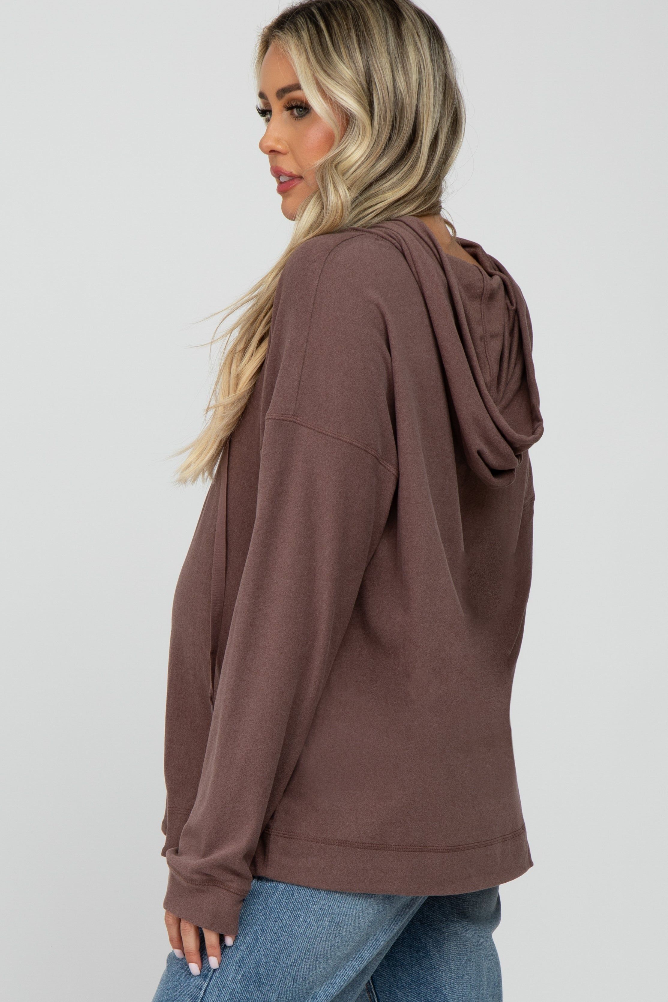 Mocha Soft Brushed Hooded Maternity Top sold by Pinkblush product image thumbnail 3