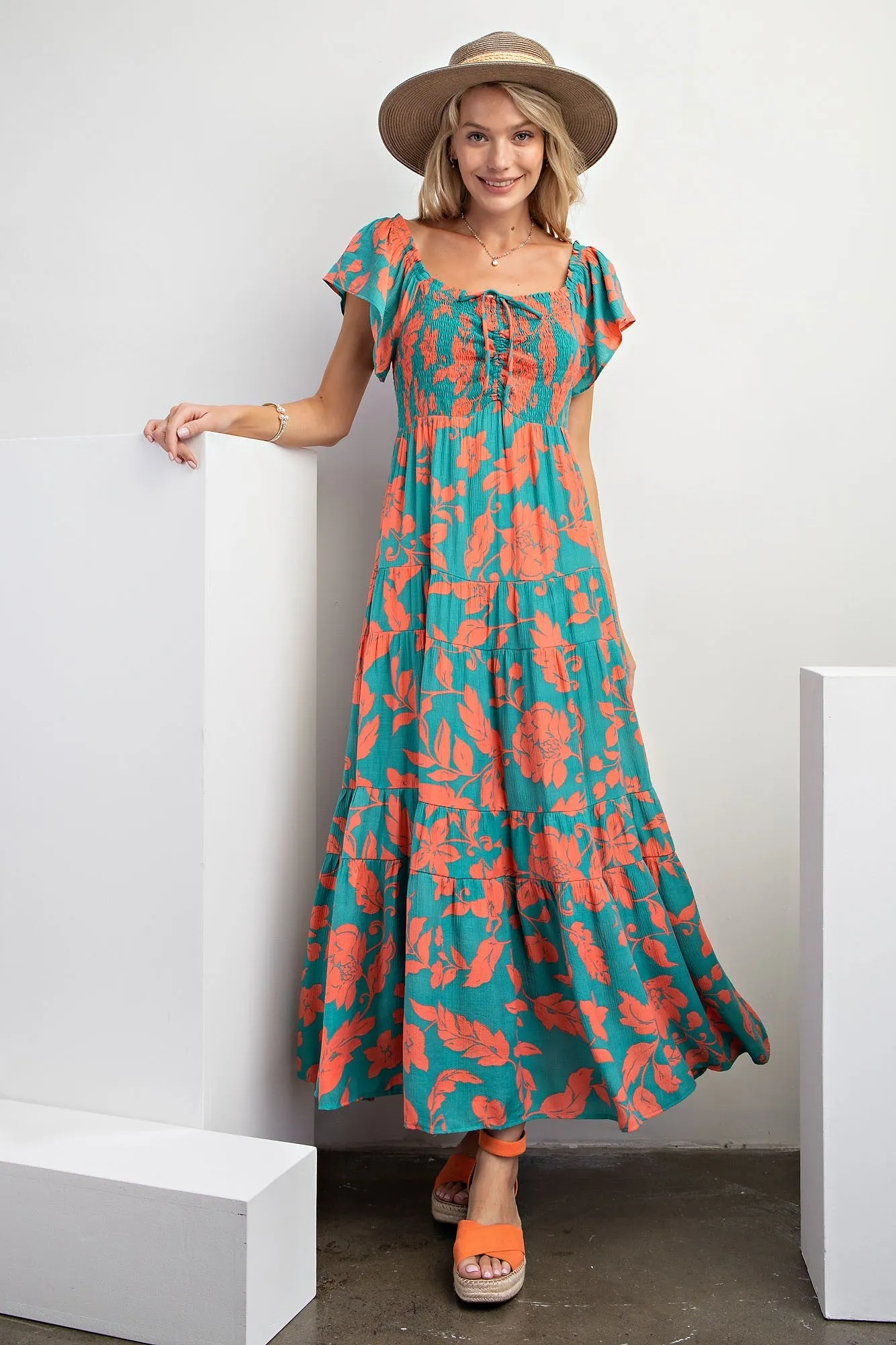 Atlantis Green Short Sleeve Printed Woven Maxi Dress sold by Pinkblush product image thumbnail 2