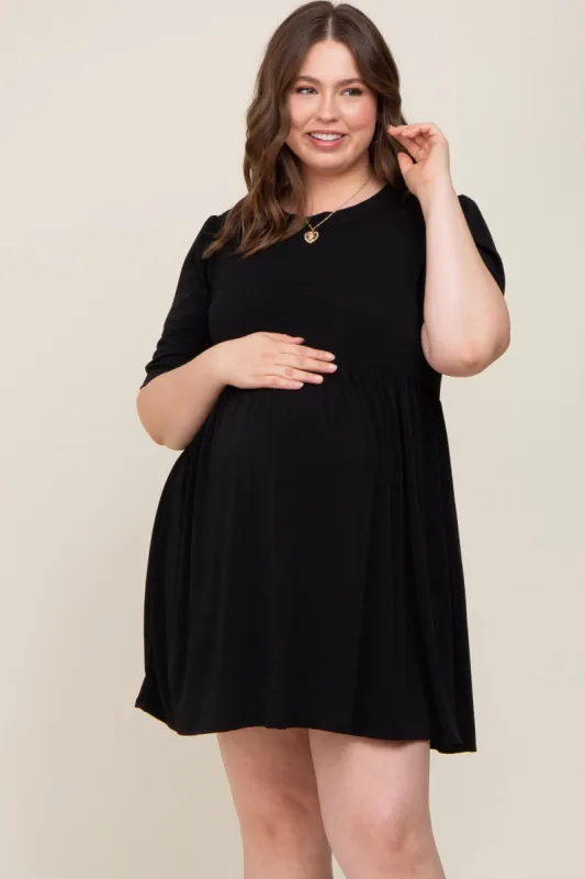 Black High Neck Puff Sleeve Maternity Plus Dress sold by Pinkblush