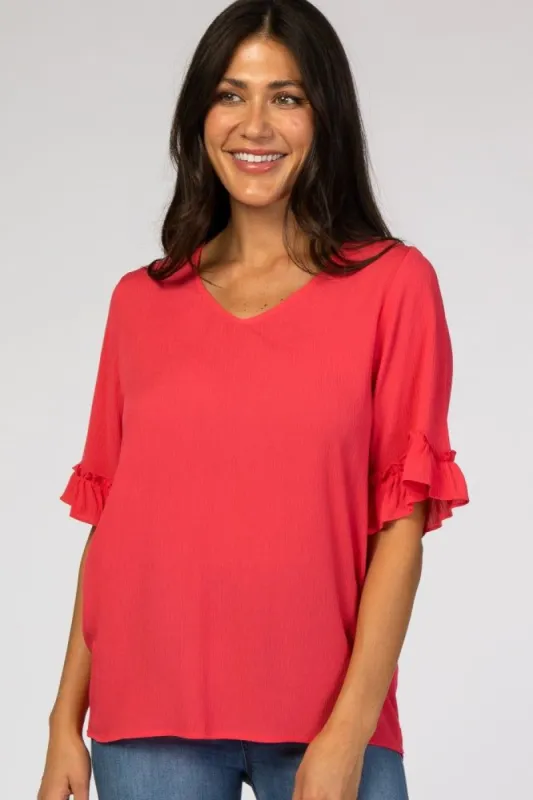 Coral Ruffle Sleeve Blouse sold by Pinkblush
