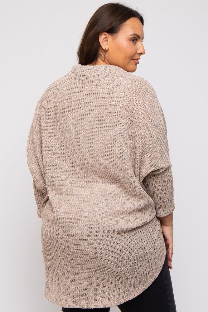 Beige Open Knit Dolman Sleeve Plus Cardigan sold by Pinkblush product image thumbnail 5