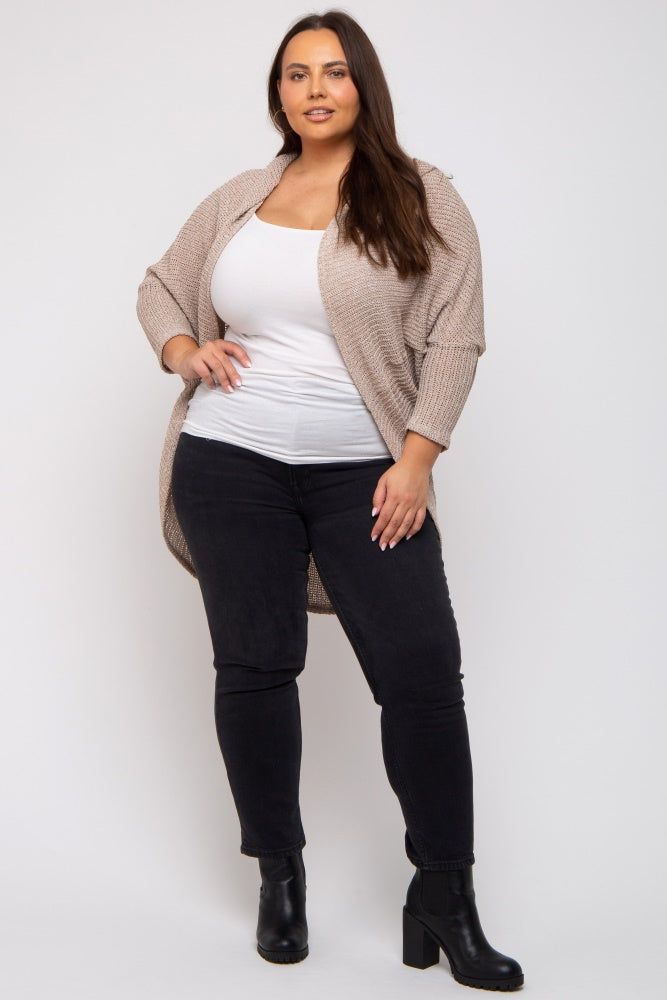 Beige Open Knit Dolman Sleeve Plus Cardigan sold by Pinkblush product image thumbnail 2