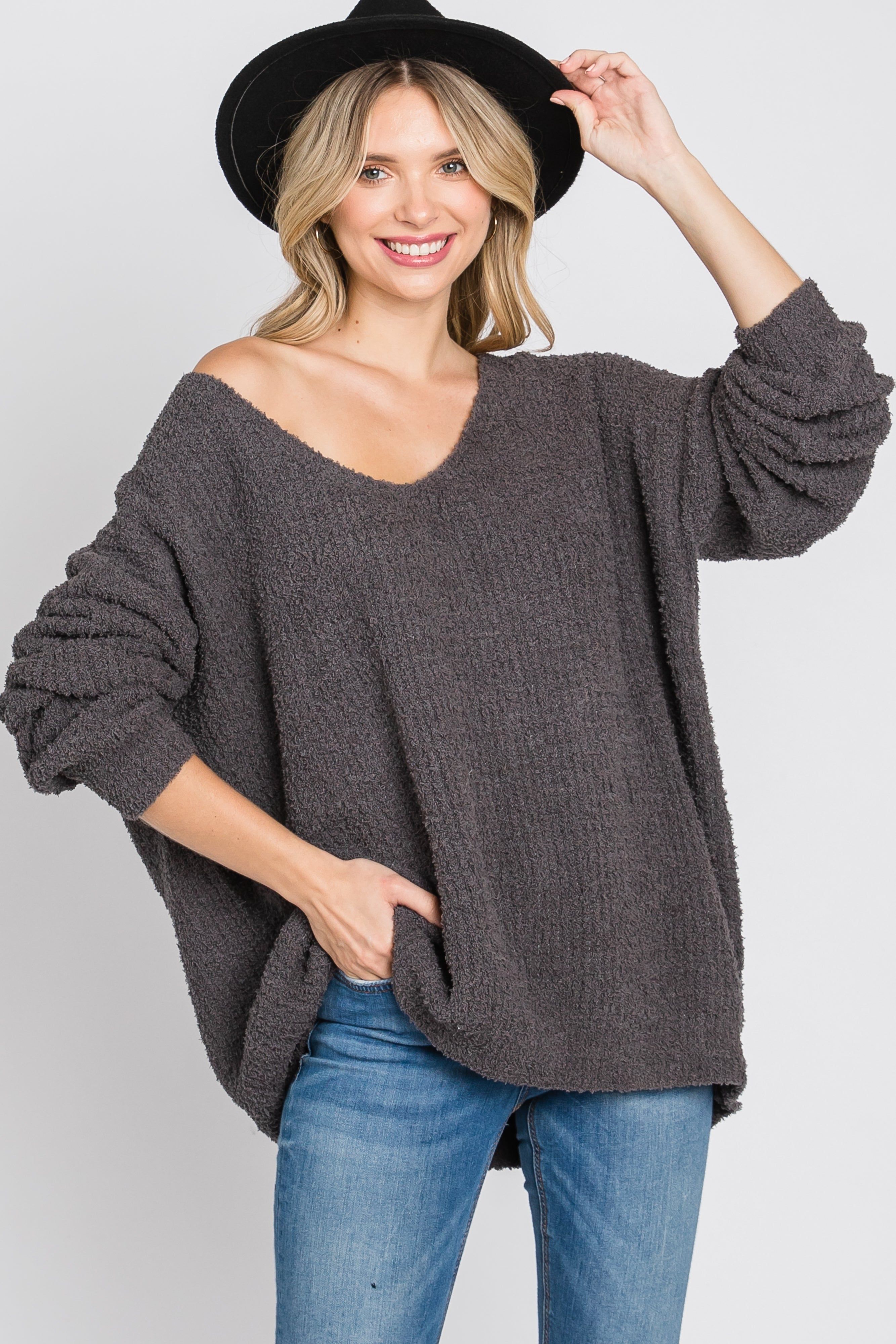 Charcoal V-Neck Soft Maternity Sweater sold by Pinkblush product image thumbnail 5