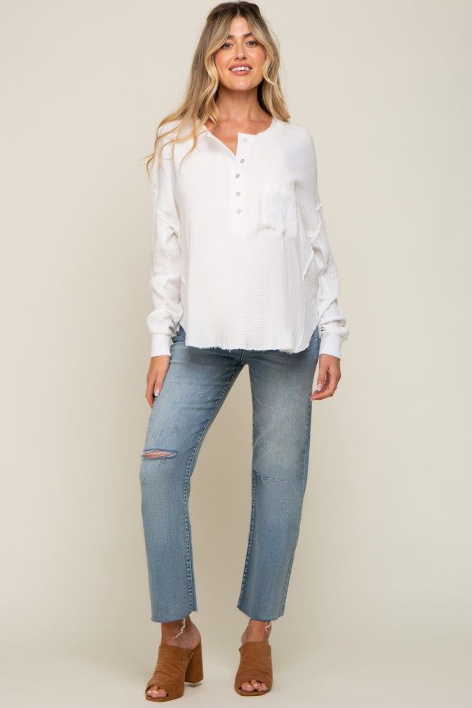 White Front Button Drop Shoulder Long Sleeve Maternity Top sold by Pinkblush product image thumbnail 5