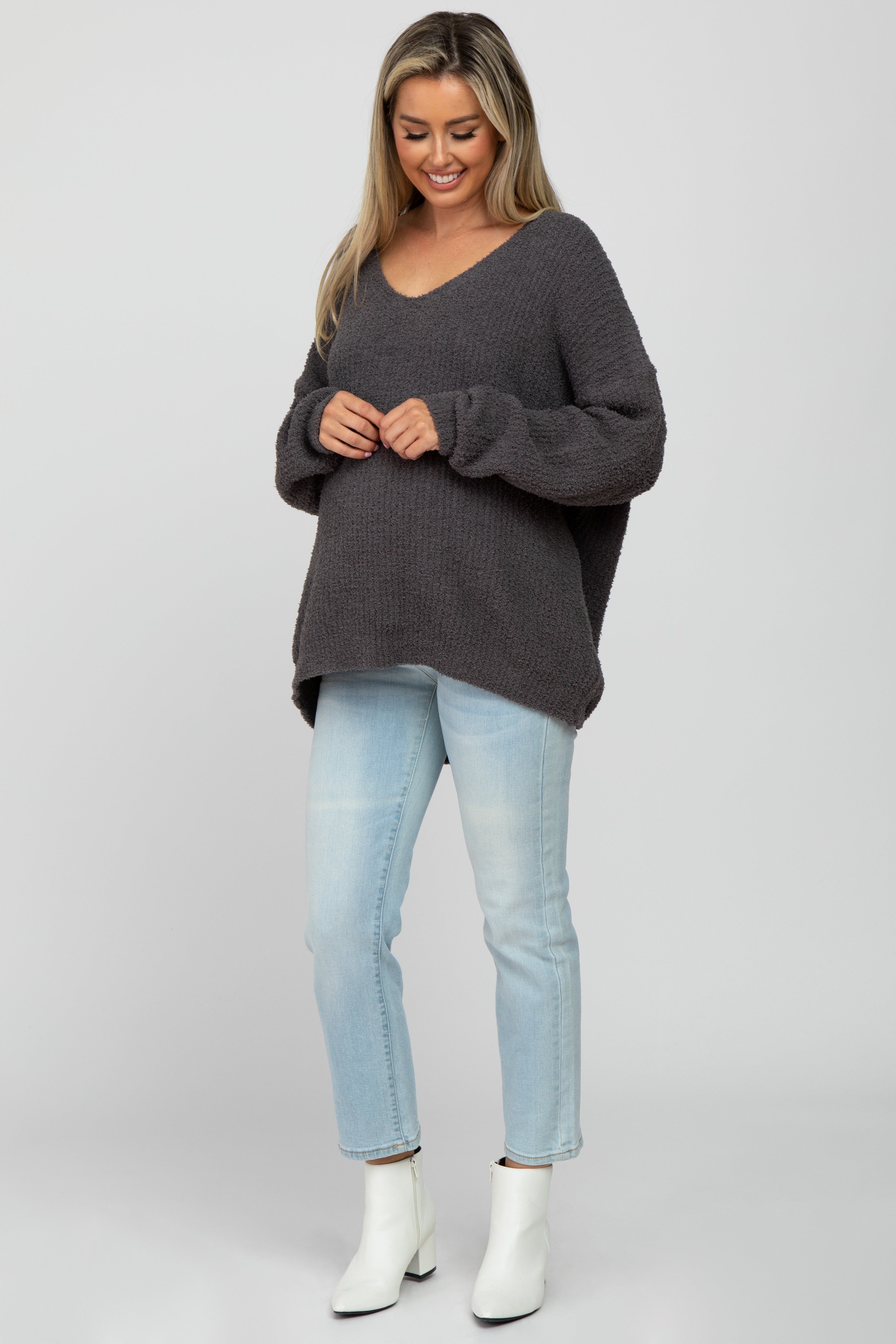 Charcoal V-Neck Soft Maternity Sweater sold by Pinkblush product image thumbnail 2