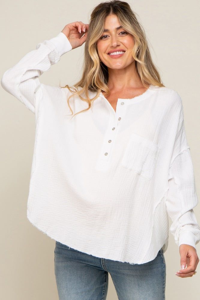 White Front Button Drop Shoulder Long Sleeve Maternity Top sold by Pinkblush product image thumbnail 2