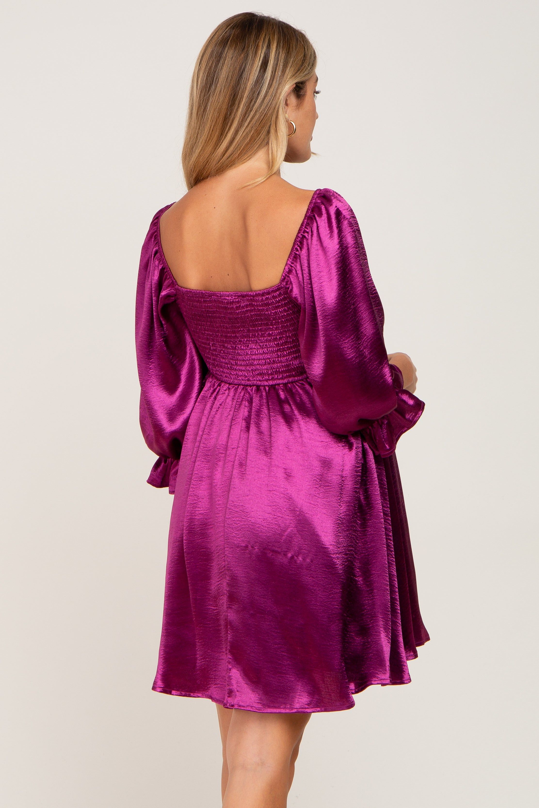 Magenta Satin Square Neck Babydoll Maternity Mini Dress sold by Pinkblush product image thumbnail 3