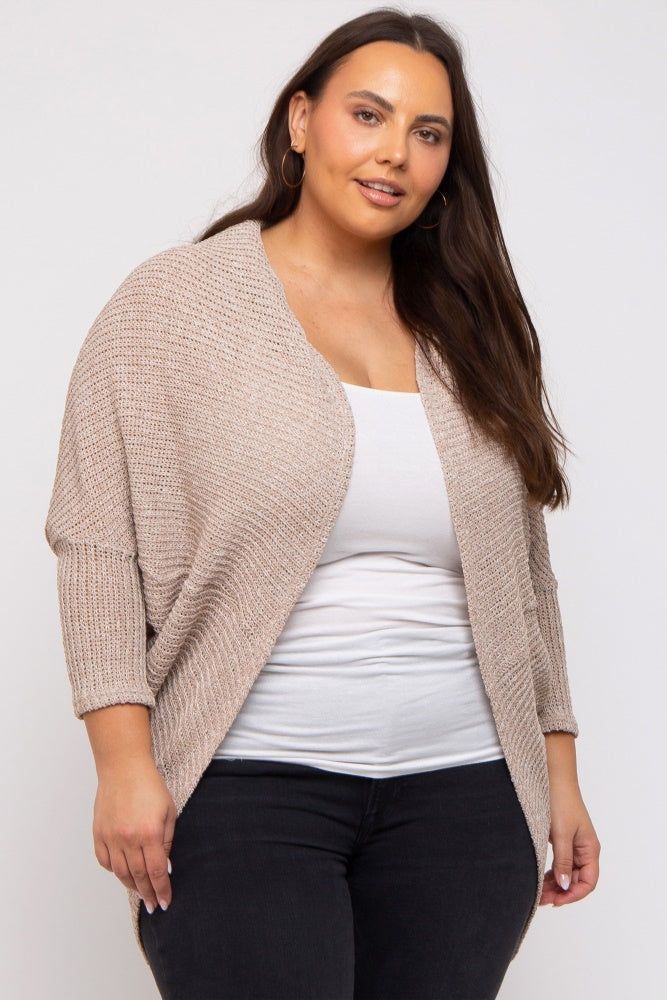 Beige Open Knit Dolman Sleeve Plus Cardigan sold by Pinkblush product image thumbnail 3