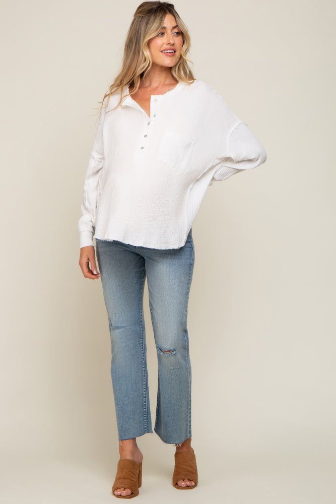 White Front Button Drop Shoulder Long Sleeve Maternity Top sold by Pinkblush product image thumbnail 6